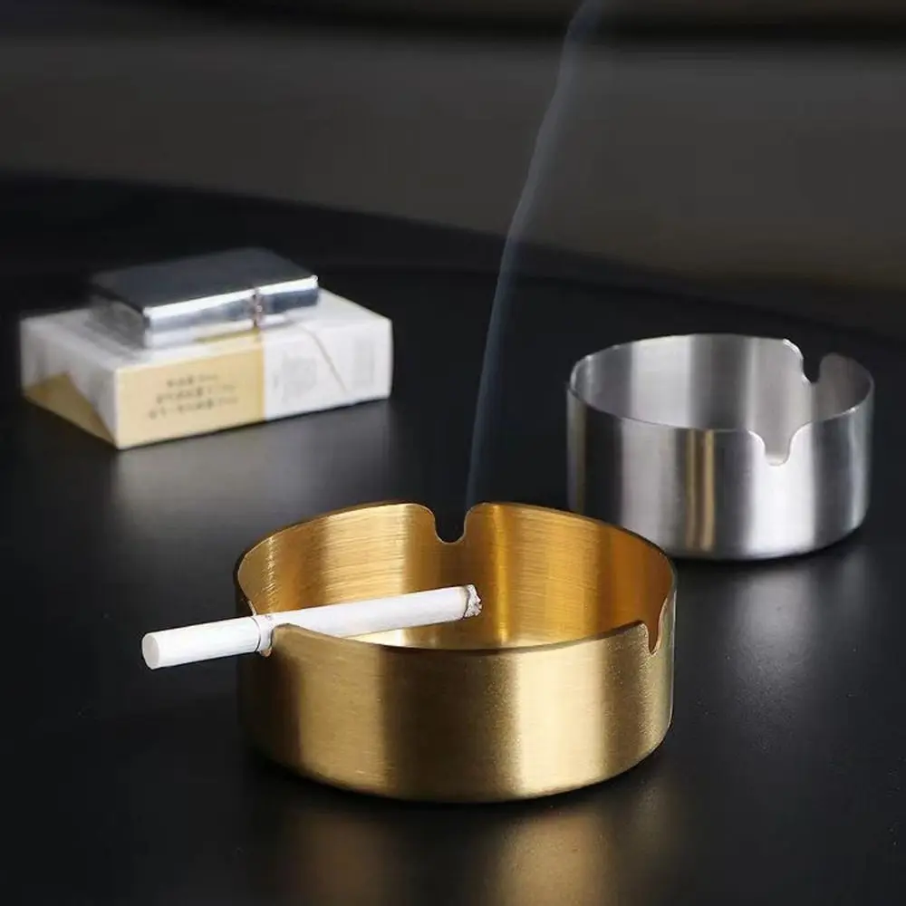 Stylish Round Stainless Steel Ashtray Portable Tabletop Silver Metal Ash Tray Anti-scalding Cigarette Accessories Home Decor