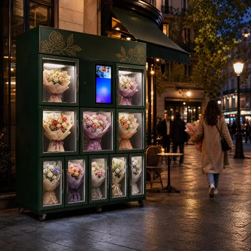 Smart Flower Bouquet Vending Machine with Touch Screen for Self-Service Retail at Metro Stations and Shopping Centers