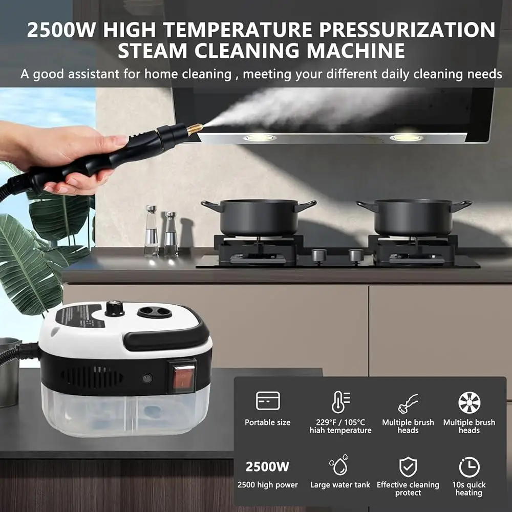 Handheld High Pressure Steam Cleaner 2500W Portable Steam Machine with 3 Brush Heads Kitchen Furniture Home Cleaning
