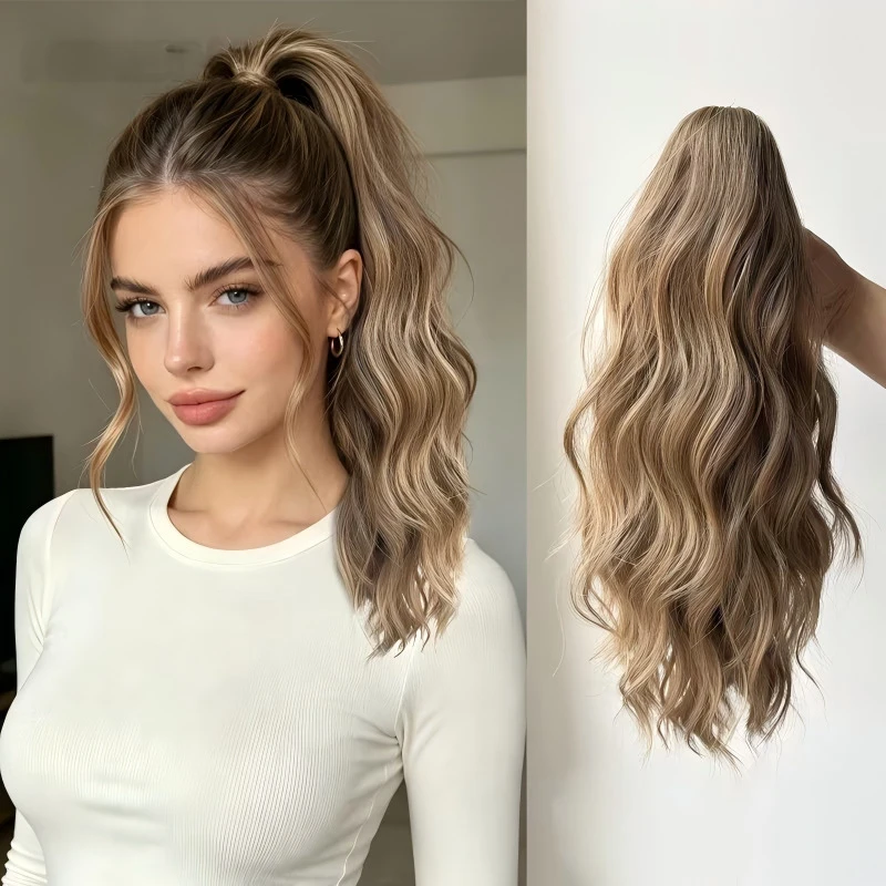 

Clamp-on with water , big waves, fluffy and natural high ponytail wig braid