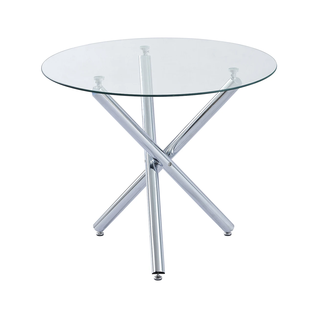 Nova Clear Round Glass Dining Table Metal Leg Dining Room Chrome Cafe Furniture