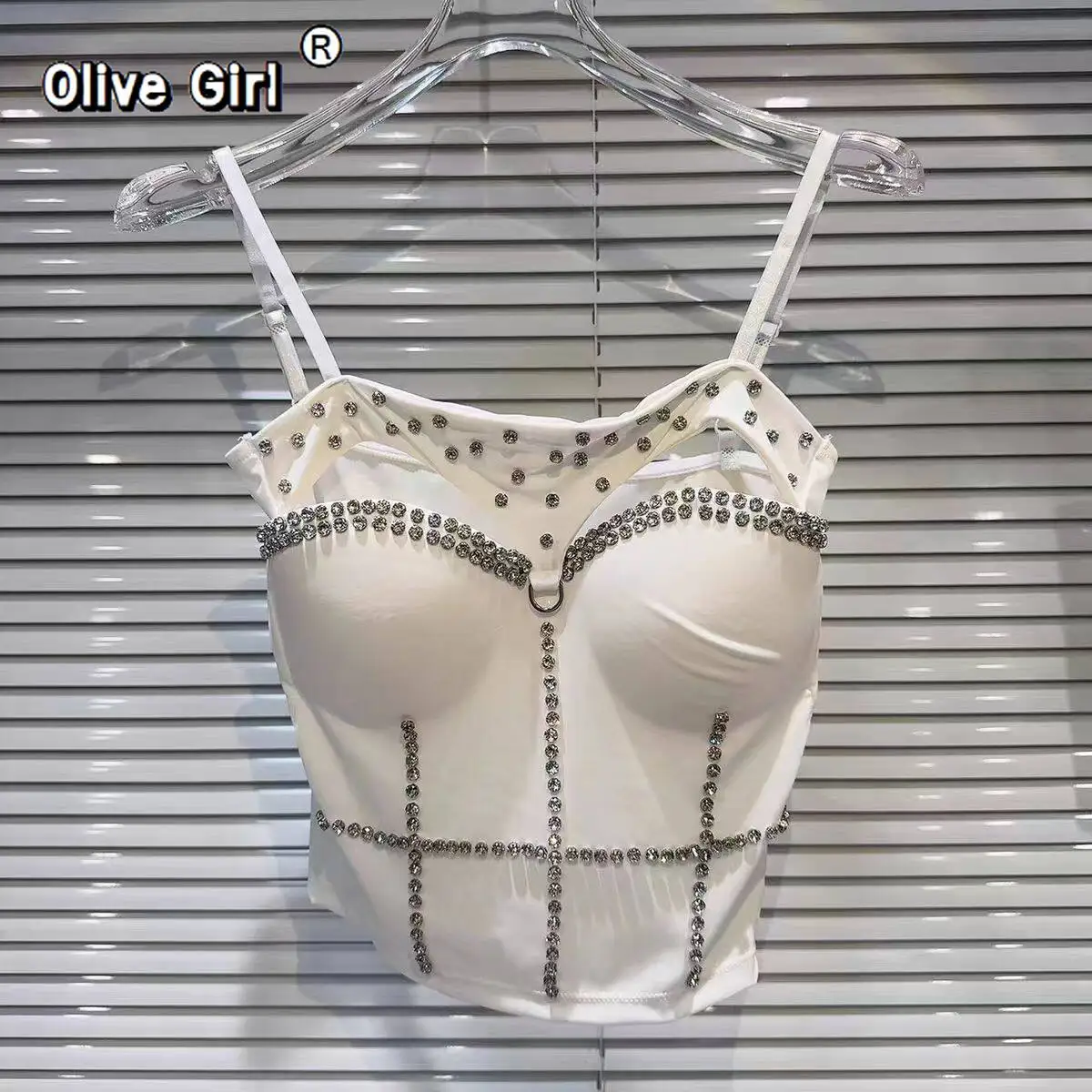 Olivegirl Strap Tanks Camis Women's Interior Tee Summer High-end Studded Sparkling Fashion Sexy Sweet Girl Short Top