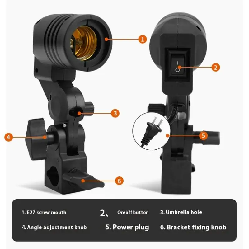 Cabo de 1,8M com Soquete E27 para Softbox, Base de Lâmpada Fotográfica com Suporte para Guarda-Chuva, Montagem de Lâmpada para Fotografia