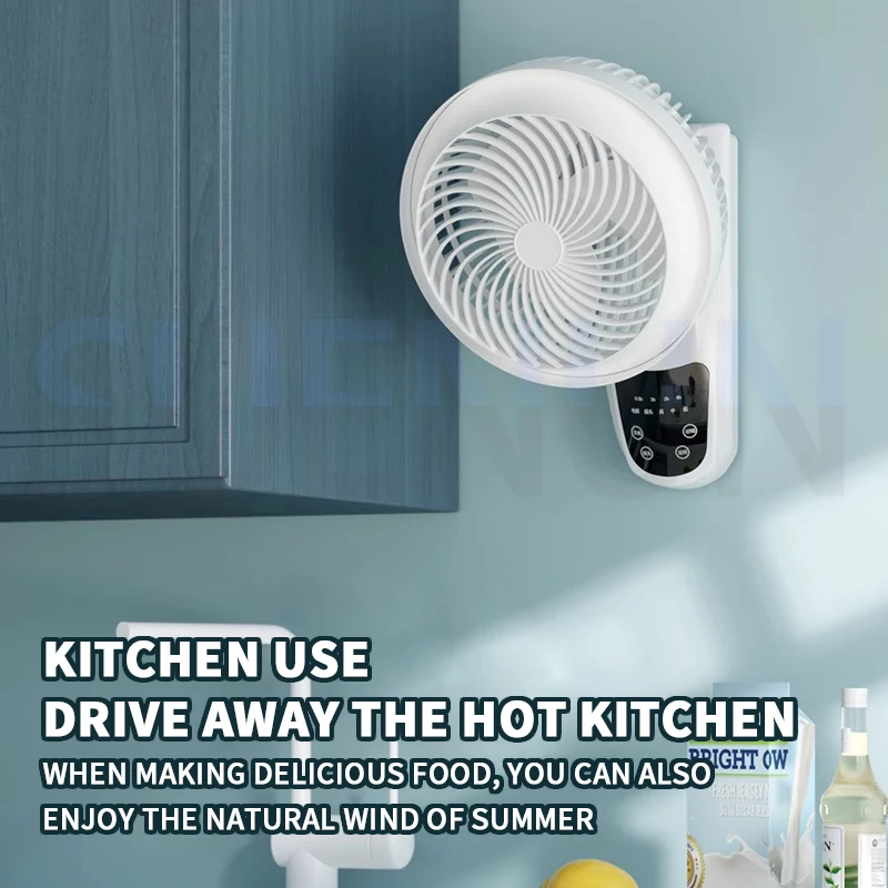 พัดลมติดผนังแบบหมุนเวียนอากาศใช้ติดผนังใช้ในครัวเรือนพัดลมไฟฟ้าห้องครัวห้องน้ำแบบไม่เจาะรูพัดลมไฟฟ้ารีโมท