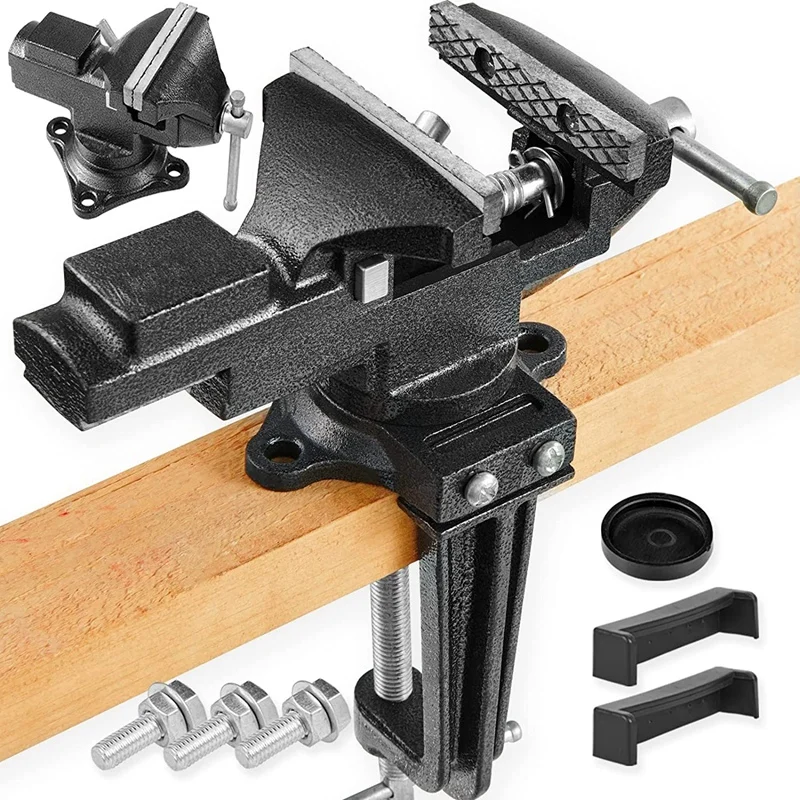 Metal Bench Vise Or Table Vise With 360° Swivel Base, Universal Home Vise Clamp-On 3.3Inch Vice Quick Adjustment