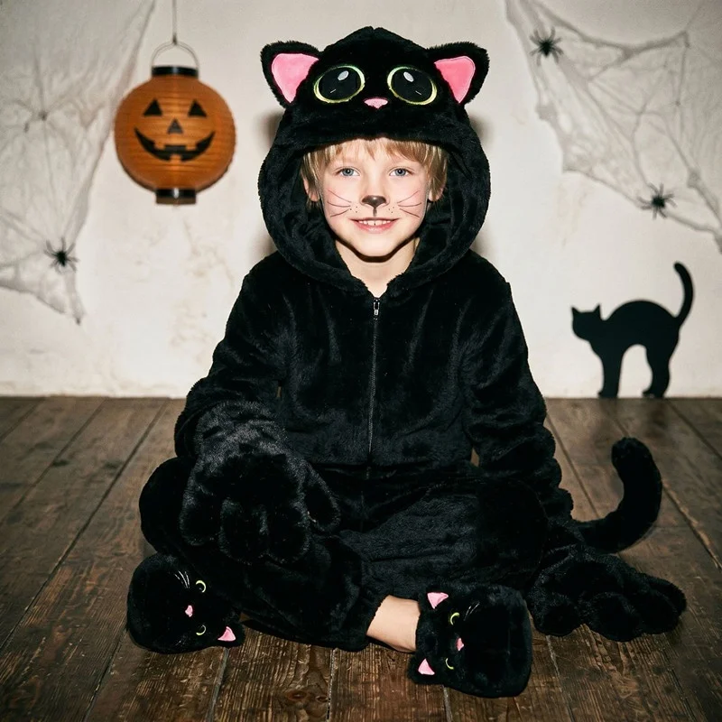 Disfraz de mono negro para niños, para Halloween, actuaciones escénicas, maquillaje de animales, ropa de fibra de poliéster 100%, estilo tradicional chino...