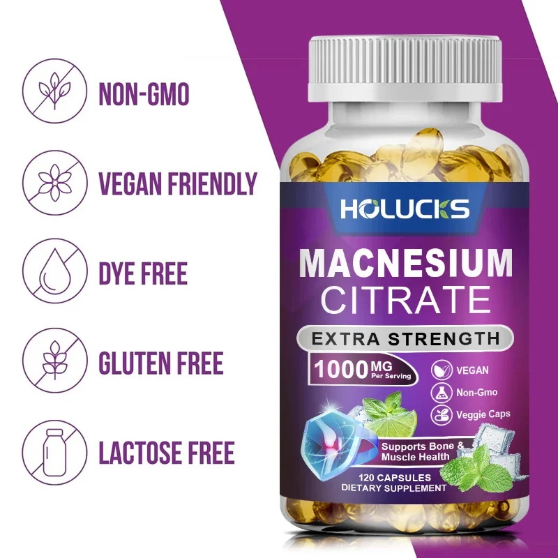 

Magnesium Citrate 1000mg - for Muscle, Nerve, Bone and Heart Health Support, High Absorption Citrate Complex Capsules