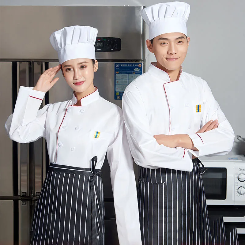 White Men Kitchen Chef Restaurant Uniform Shirt Bakery Breathable Double Breasted White Chef Dress women Chef Jackets apron 2022