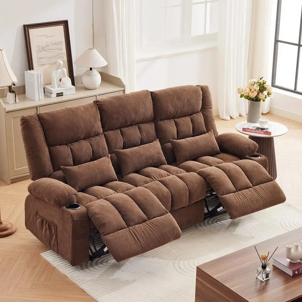 

Oversized 3-Seat Manual Recliner Sofa with Cup Holders and Ergonomic Side Pockets