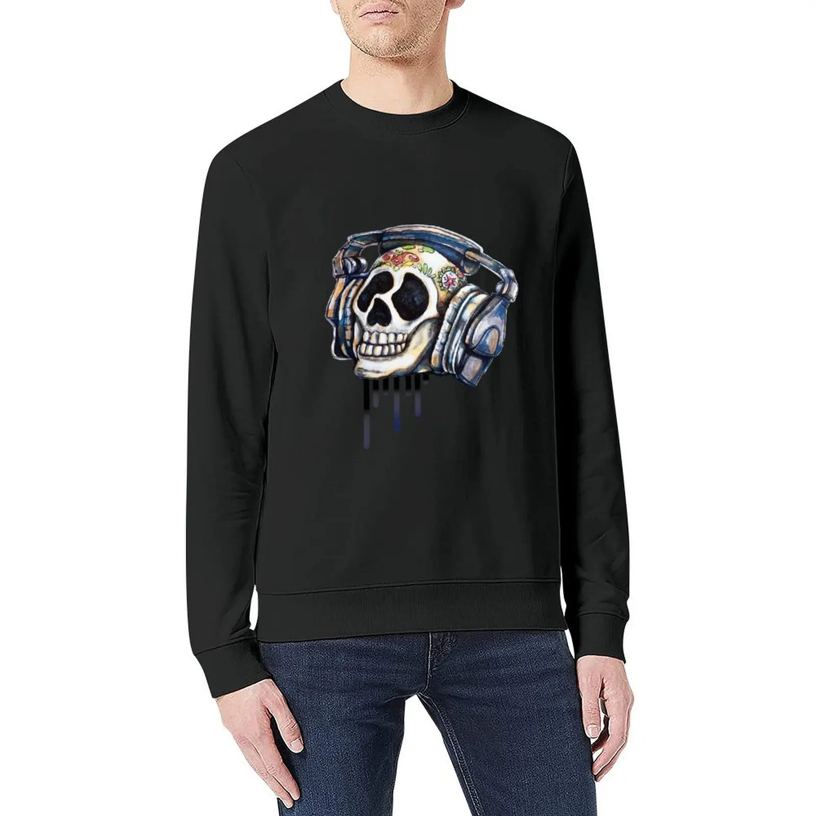 الجمجمة مع سماعات البلوز الملابس للرجال ملابس الخريف الكورية الخريف الجرافيك تي شيرت الرجال الرياضة البلوز رجل
