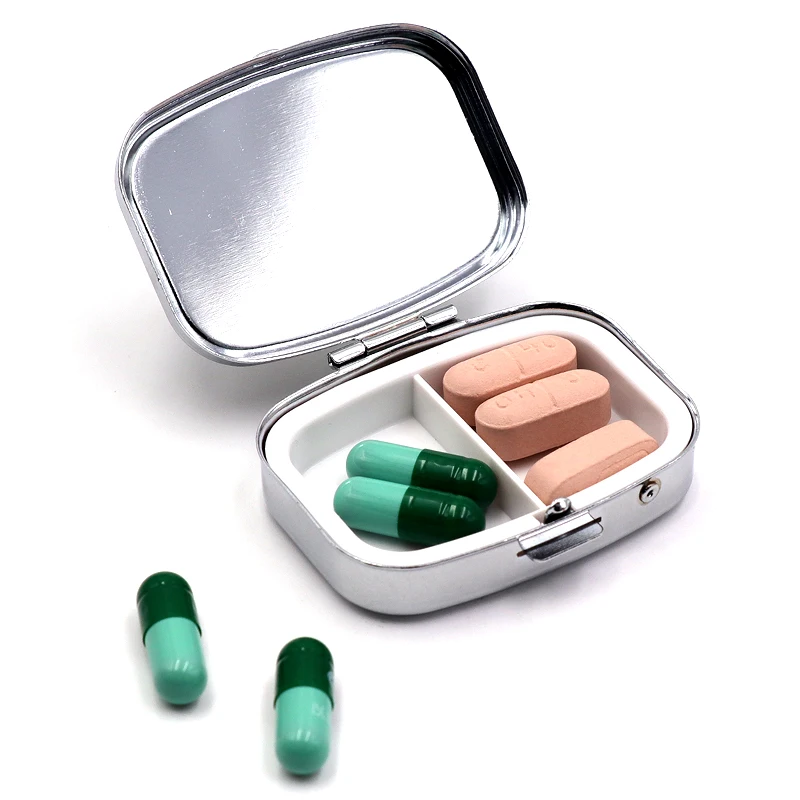 Case Pill Box with Mirror Retro Small Pill Case for Purse or Pocket Bronze Pill Box or Vitamins, Fish Oil, Supplements