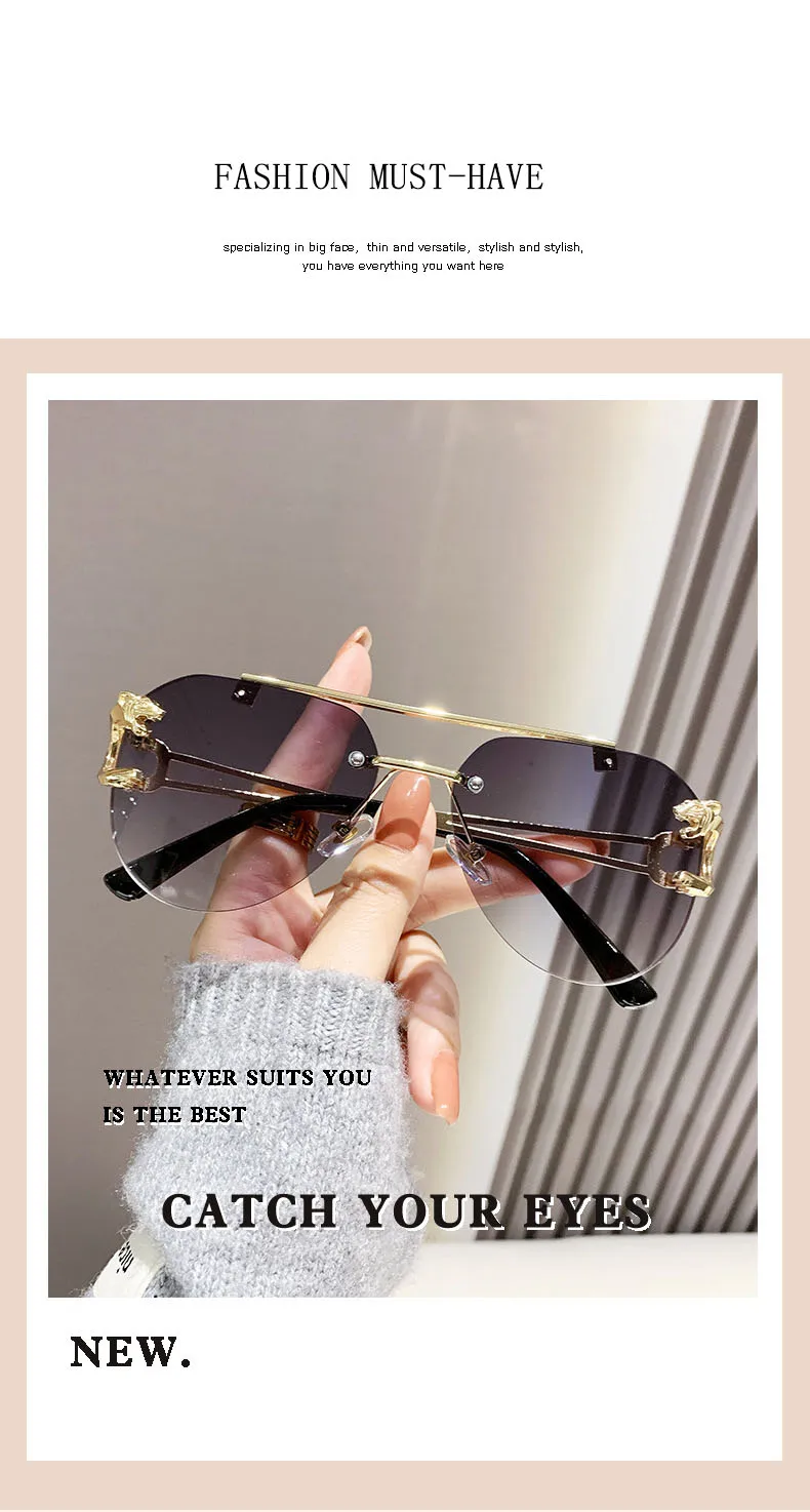 Randlose Designer Sonnenbrille Frauen Trendy Luxe Mode Sonnenbrillen Männer Vintage Gläser Lentes De Sol Mujer Lunette Soleil Femme – Detail 9