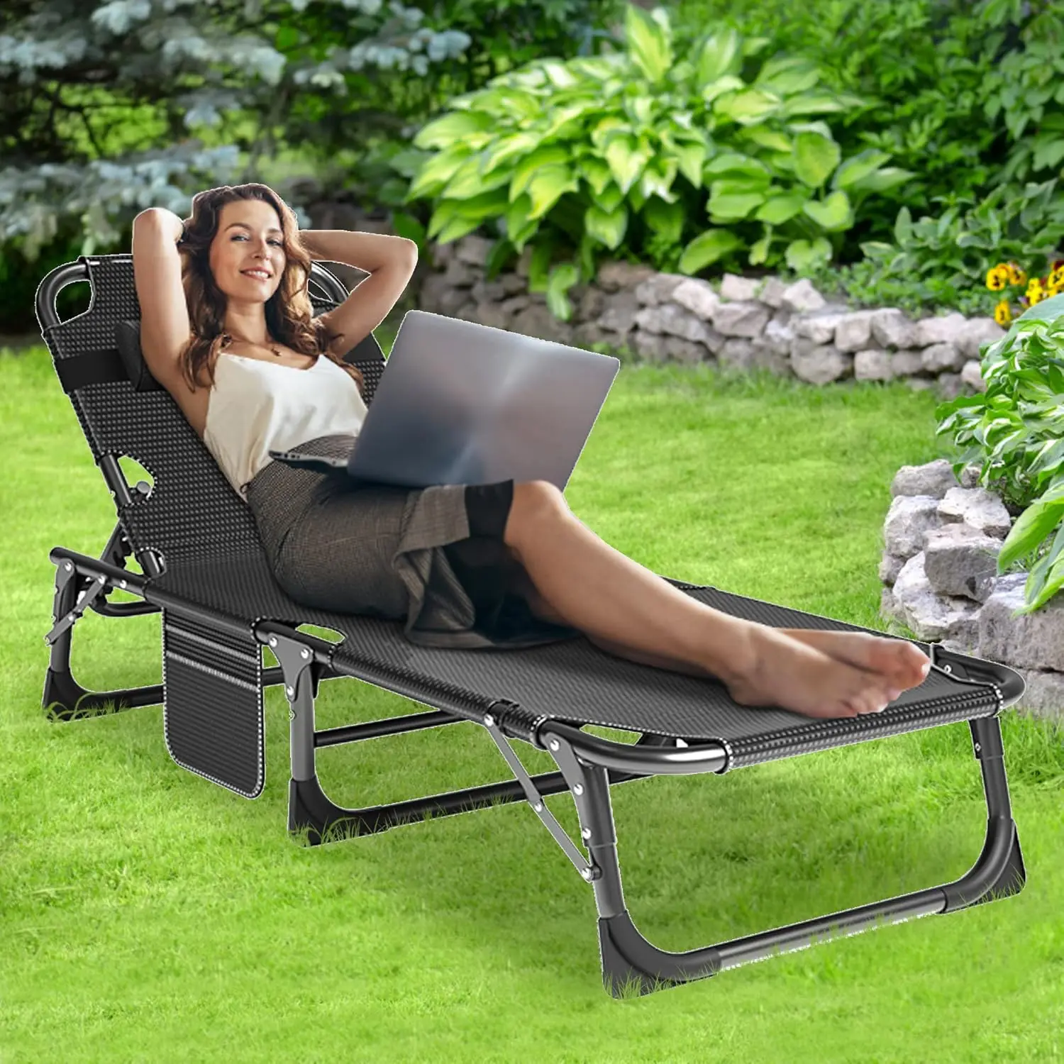 Foldable Camping Lounge Chair, Adjustable Portable Patio Chair /Garden/Beach/Office, 3 in 1/Heavy Duty/500LB Load Capacity