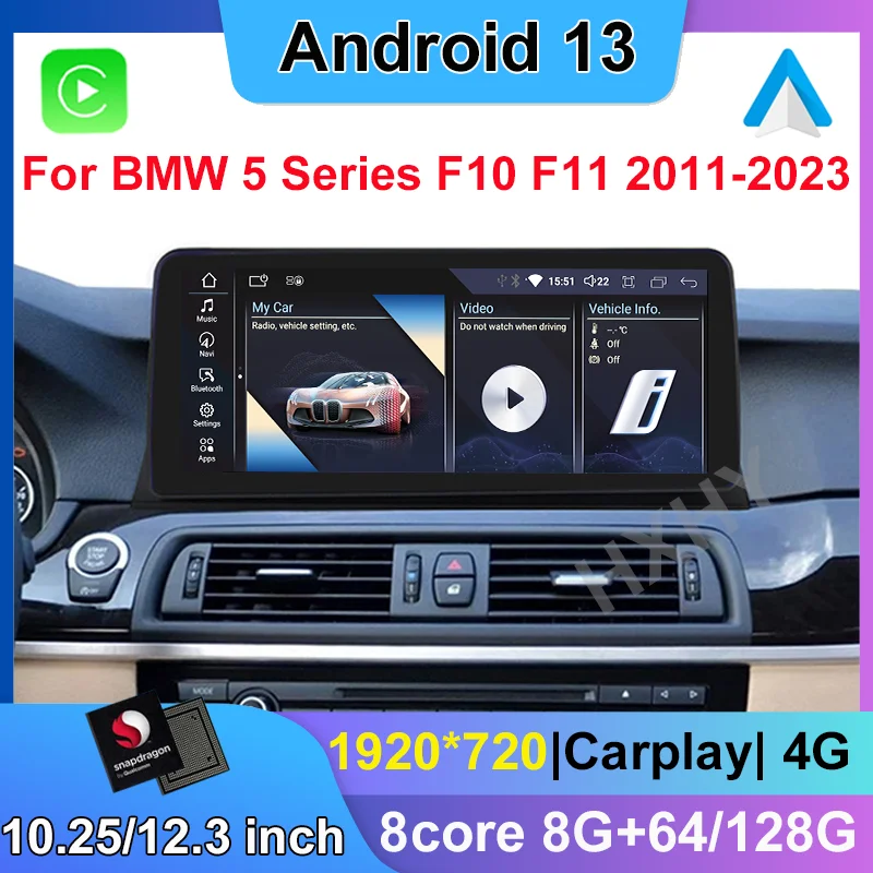 

Автомобильный DVD-плеер Snapdragon Android 13, мультимедийная система для BMW 5 серии 520i F10 F11 G30 2011-2023, радио GPS Navi Audio Carplay