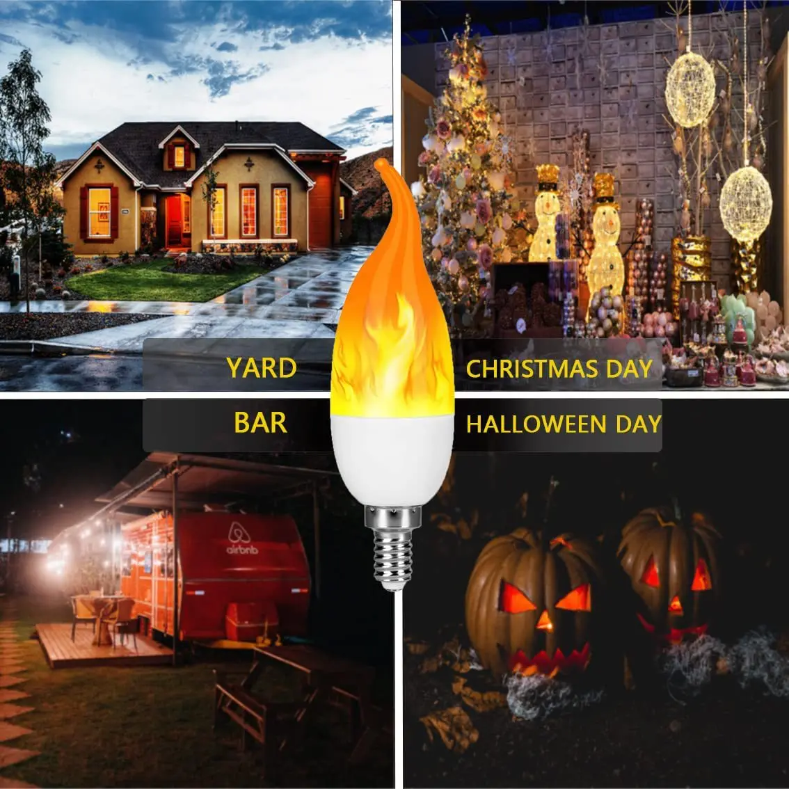 6pcs LED E12 E14 Flame Flash Candle Light 1500k 1600k 1700k Yellow Fire Chandelier Holiday Bar Party Atmosphere Effect Backlight