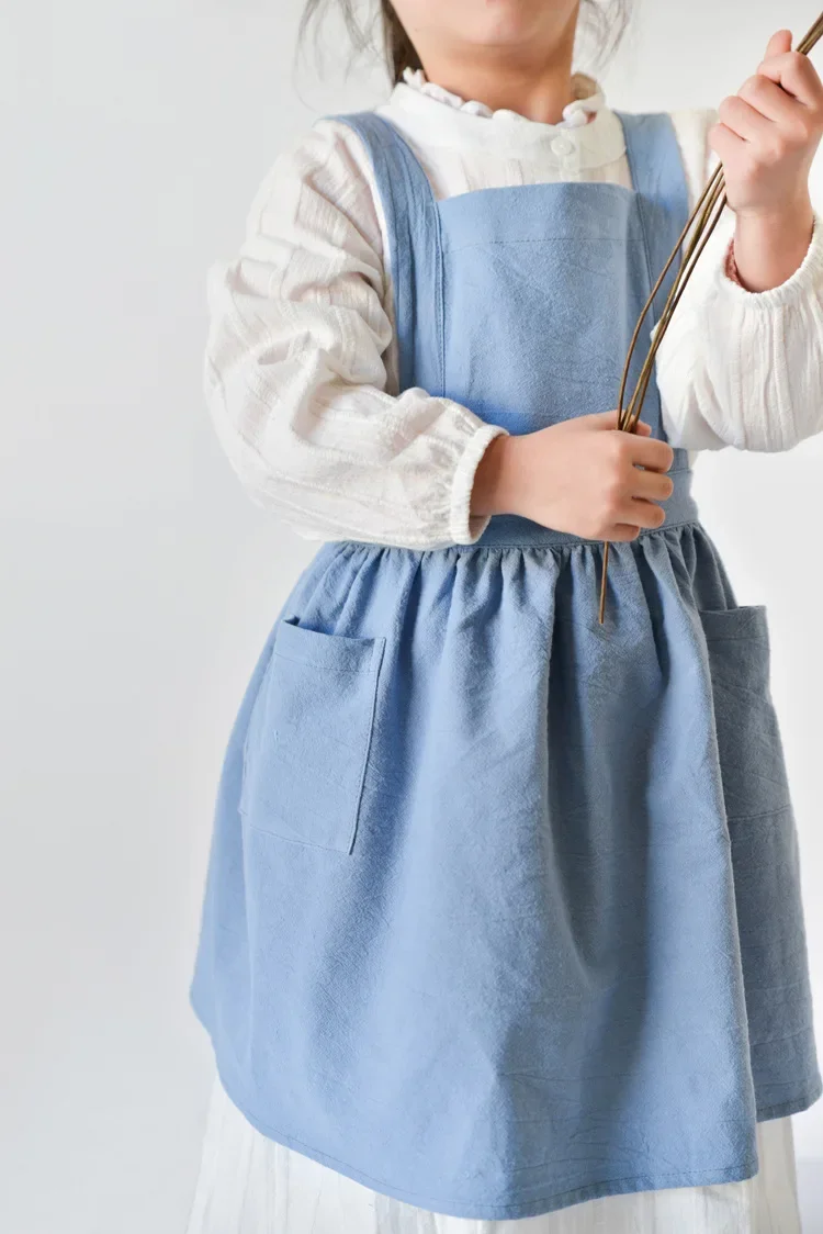 

Kids Cotton Apron Dress Parent-Child Children Baking DIY Skirt Solid Color Art Advertising Kawaii Kitchen Accessories