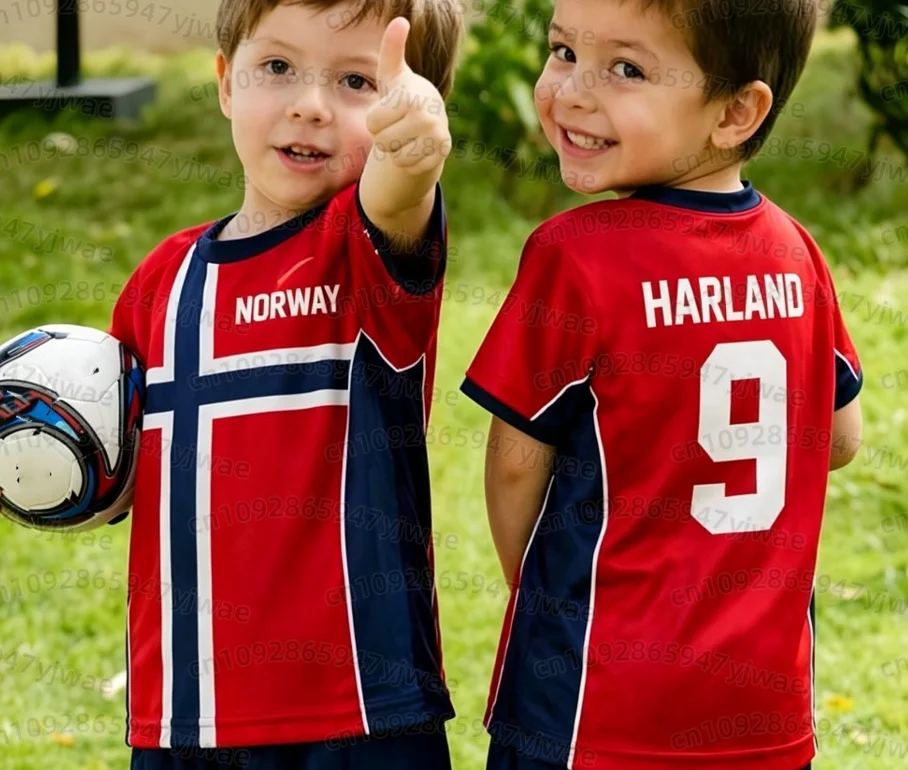 26 Jungen HAALAND Nr. 9 Fußballtrikot T-Shirt Shorts Set Kinder Norwegen Fußballfans Shirt Shorts Set Kinder Trainingsanzug 2-teiliges Set – Detail 13