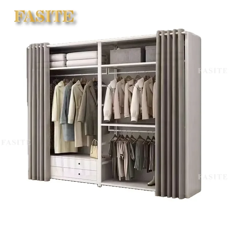 For Bedroom Simple Wrought Iron Frame Open Wardrobe Assembly Floor Standing Vertical Large Coat Rack Hanger Storage Organizer