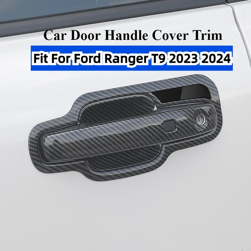 Car Door Handle Cover Trim Fit For Ford Ranger T9 2023 2024 ABS Imitation Carbon Fiber Protective Cover Car Accessories