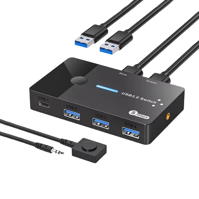 USB3.0 Switch 2 in 4 Out KVM Switch Laptop Host Sharing USB3.0 to Type-C Device Shared Mouse Keyboard and Printer-A79U