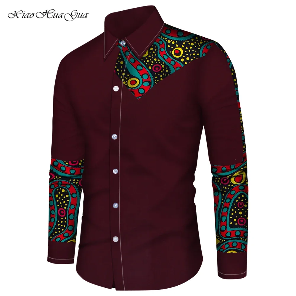 Vetements Africains HEFASDM Chemise Boutonnée à Manches Longues Africaine, Motif Chemise Africaine Homme