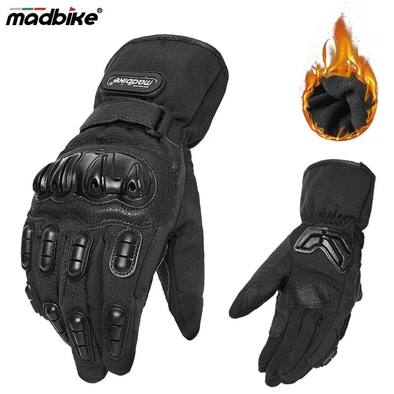 

MADBIKE Motorcycle Winter Warm Waterproof Gloves Motocross Moto Touch Screen Thermal Fleece Lined Motorbike Riding Guantes go