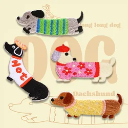 1 Piece Cute Dachshund Embroideried Dog Patches for Girls Bag DIY Small Glue Sticker for Kids Clothes Hairclip Designer