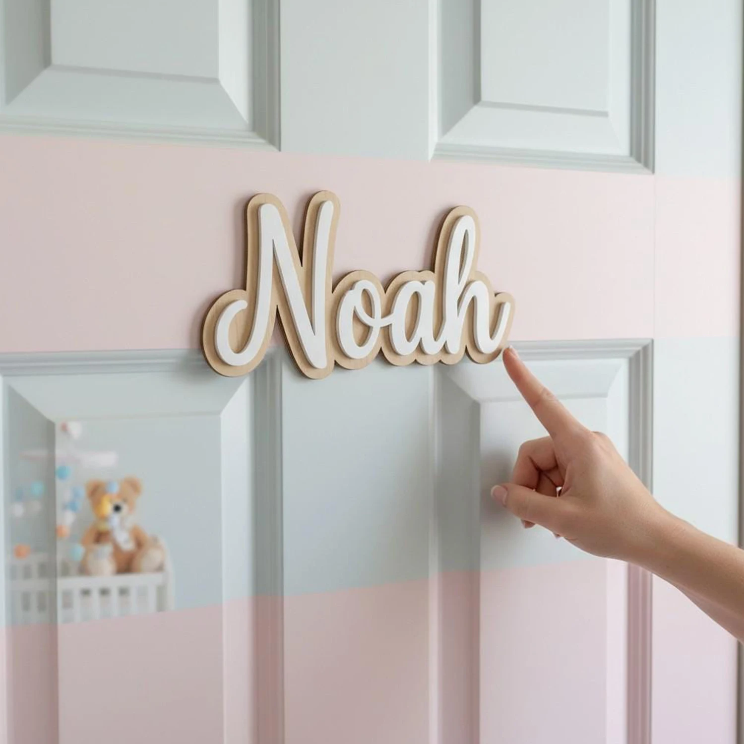 1 Personalized Double-layer Wooden Name Tag, Customizable Content, Children's Room Wall Decoration, Unique Holiday Gift view 5