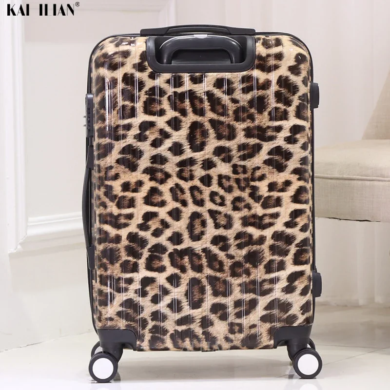 Unisex rolamento bagagem mala de viagem, estampa de leopardo zebra, roda C, carrinho de moda, 20 "24" 28"