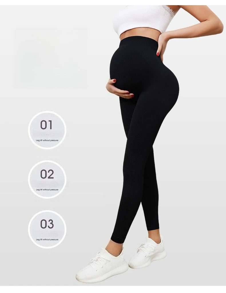 Neue Nahtlose Gestrickte Yoga Hosen Hohe Taille Schwangerschaft Leggings Mutterschaft Kleidung für Schwangere Frauen Bauch Unterstützung Körper Lange Hosen – Detail 2