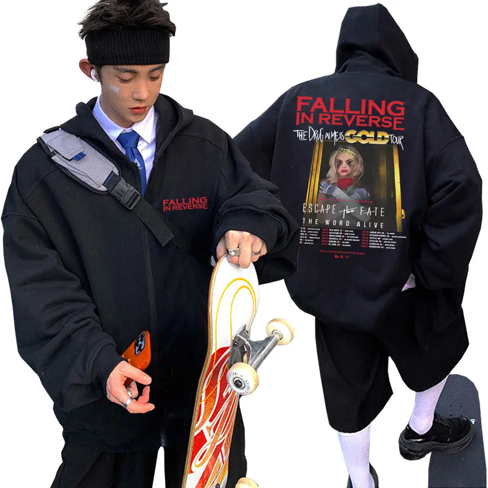 

Limited Rock Band Falling in Reverse The Popular Mons World Tour Zipper Hoodie Men Women Vintage Oversized Zip Up Jacket Coat
