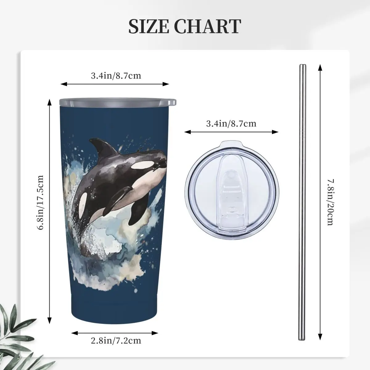 Orca Aquatic Sea Ocean Top Tees Killer Whale Stainless Steel Tumbler Vacuum Insulated Mug Thermal Cold Cup Straw With Lid 20oz