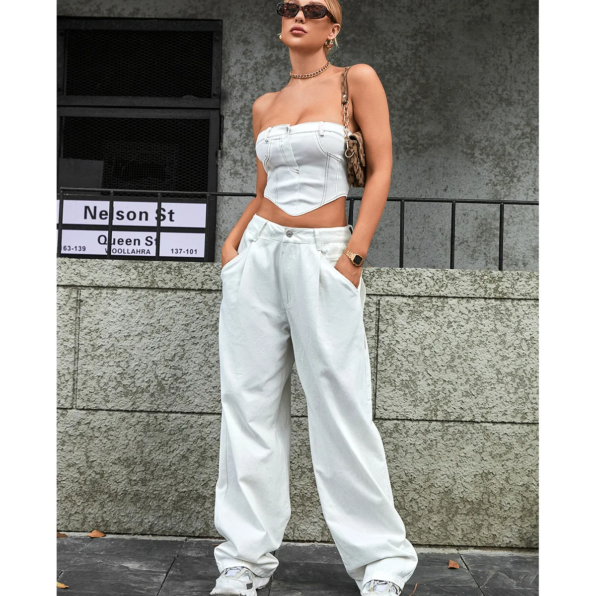 

Women Jeans Wide Leg Pants High Waist Streetwear Pockets Button Loose Fit Basics Trousers 2024 Autumn Female Casual Denims