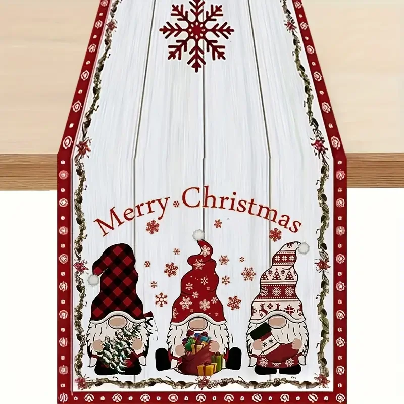 Merry Christmas Tablecloth Festive Gnome & Snowflake Design With Buffalo Plaid Santa Print