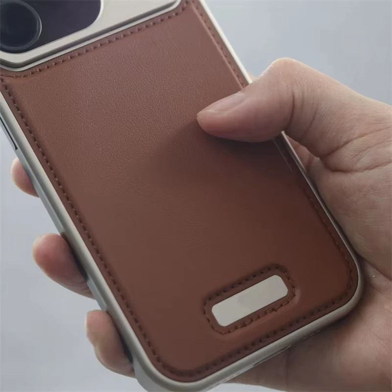 for iPhone 15 Pro / 15 Pro Max Leather Case Aluminum Alloy Metal Case with Aromatherapy Design Lens Shockproof Protection Cover