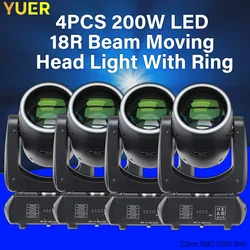 YUER 4PCS 200W LED Beam Strobe Moving Head Light con anello 18 prisma rotante DMX Stage Lighting Effect Disco DJ Bar Club Party