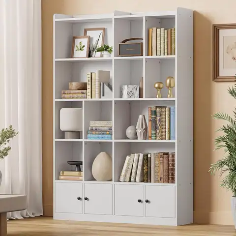IRONCK Bookshelves and Bookcase, 6 Tiers Large Bookshelf with 4 Doors, Floor Standing Tall Display Storage Shelves for Home