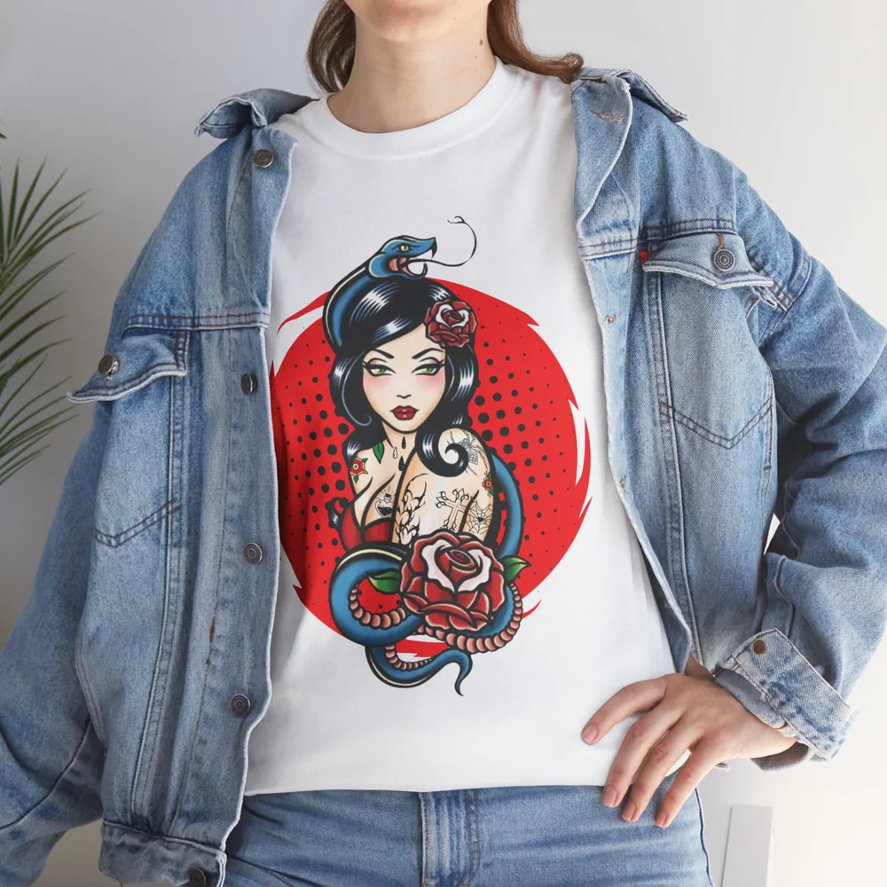 Old School Tattoo Girl T Shirt Tattoo Snake Retro Vintage Clothing Classic Tee