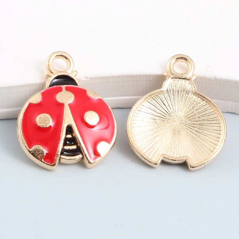 10pcs Cute Ladybird Enamel Charms Lovely Animal Insect Pendants For Making DIY Handmade Jewelry Accessories Necklace Crafts