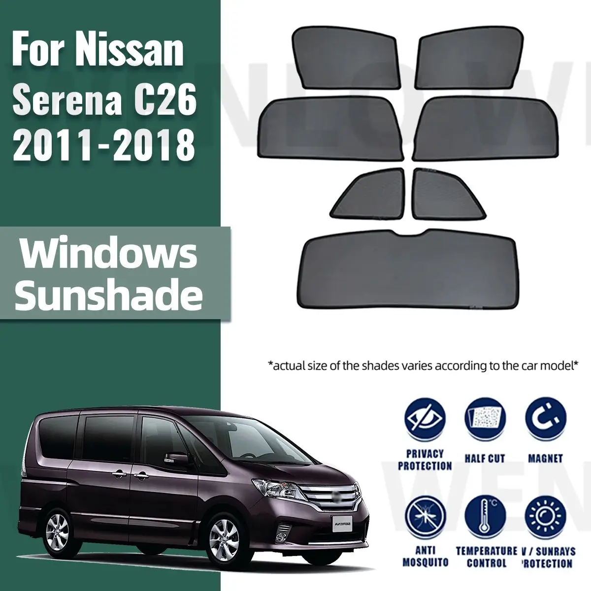 

For Nissan SERENA C26 2011-2018 Side Window Sun Shade Visor Magnetic Car Sunshade Front Rear Windshield Frame Curtains Shield