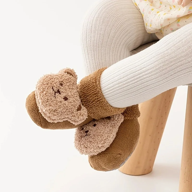 New Cute Cartoon Bear Baby Socks For Boys Girls Winter Soft Cotton Anti Slip Solid Newborn Toddler Sock Kids Thicken Socken