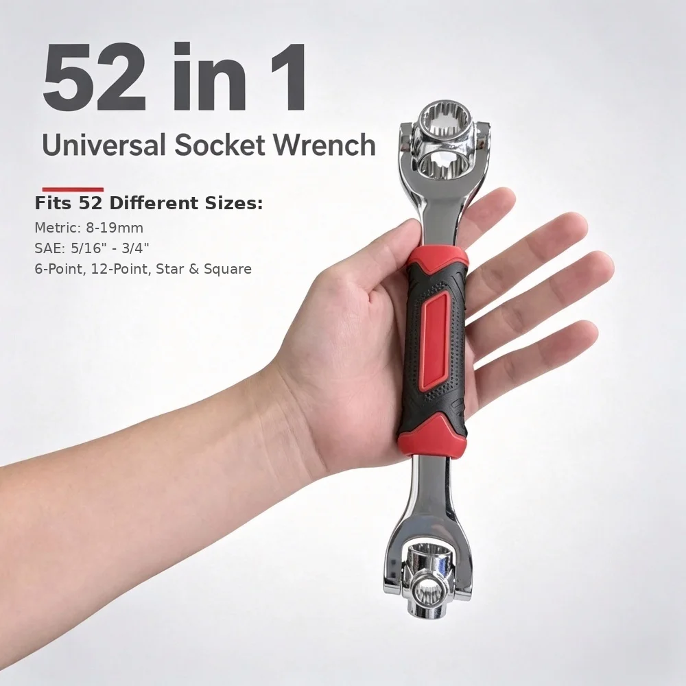 52 in 1 Universal Wrench 360° Swivel Magnetic Socket Tool Premium Cr-V Steel with Bonus Gloves for Tight Spaces DIY Repair