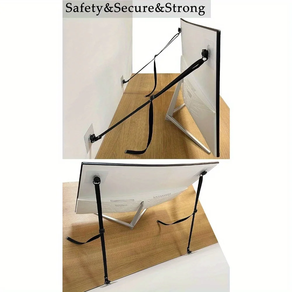 عبوتان من أشرطة أمان التلفزيون القابلة للتعديل، مثبتات أثاث لاصقة مضادة للحفر مضادة للطرف لتدقيق الطفل، شاشات مسطحة مثبتة على الحائط #5