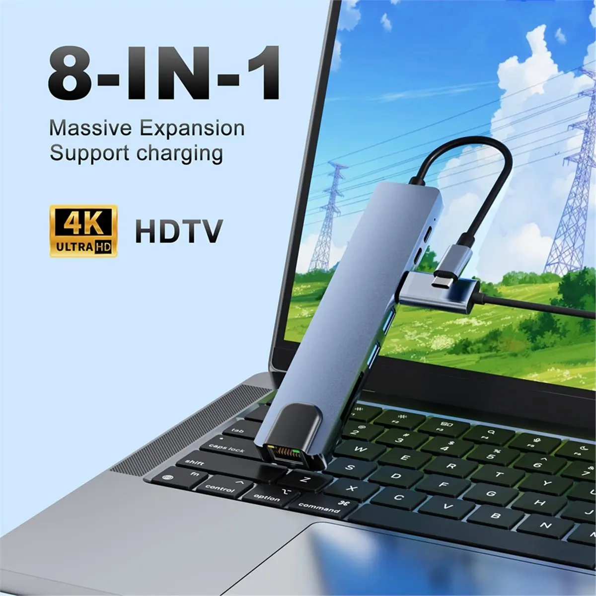 618 Mega Sale 8 in 1 USB C HUB Type C Splitter Docking Station Laptop Adapter for Macbook Air M1 IPad Pro RJ45 PC Laptop