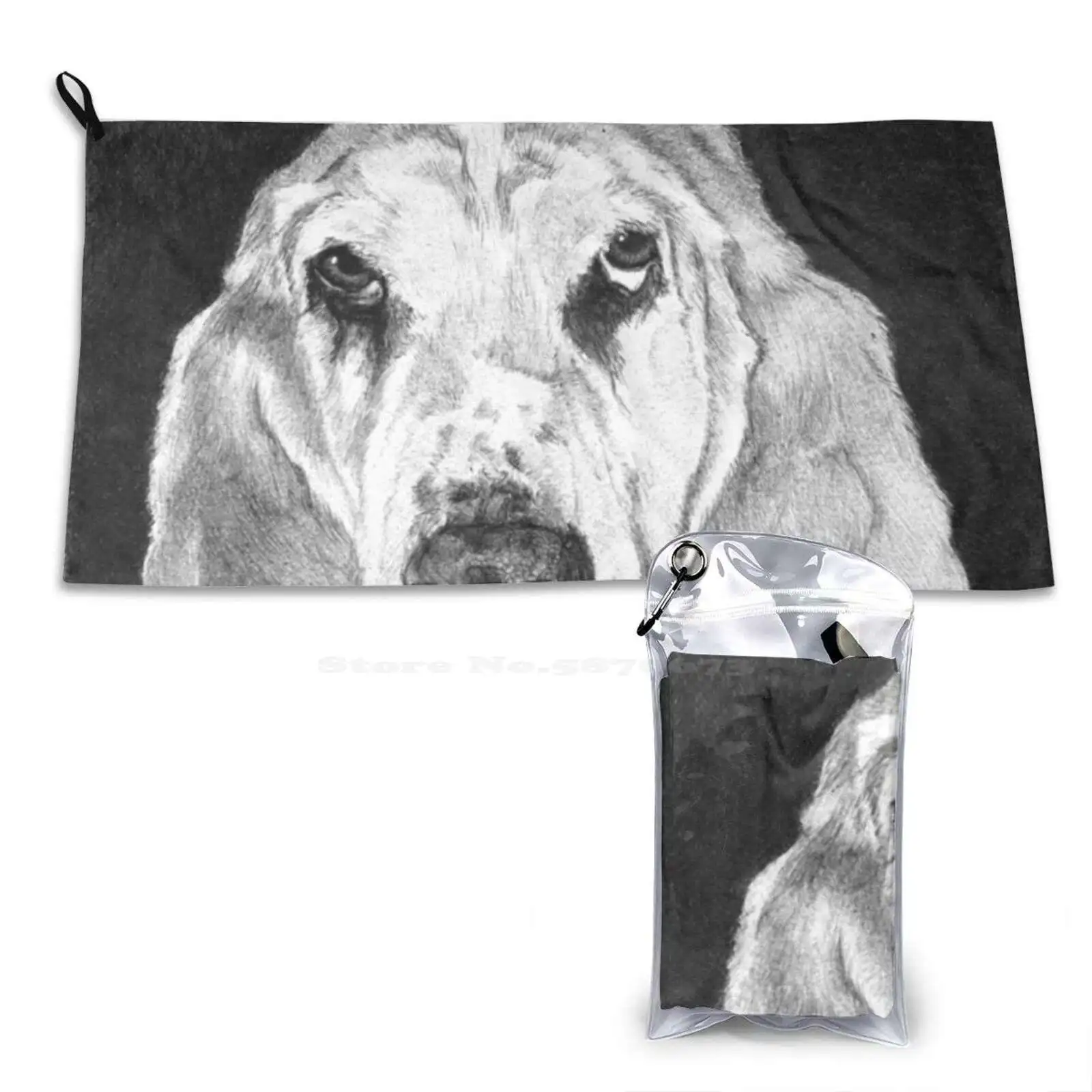 / Basset Hound Soft Towel Pattern Washcloth Hound Joshua Bassett Dog Pet Fluffy Ballpoint Black And White Detailed Dramatic