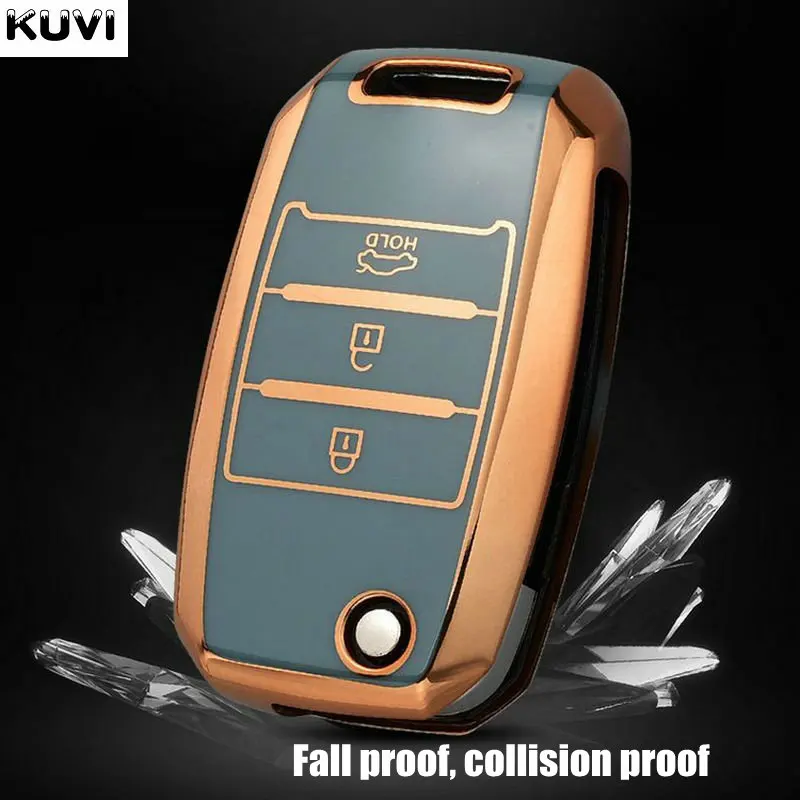 TPU Folding Car Key Cover Protection For KIA Sid Rio Soul Sportage Ceed Sorento Cerato K2 K3 K4 K5 Remote Case Protect Keychain