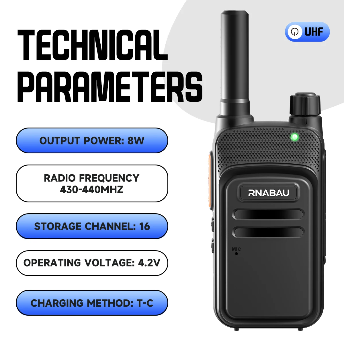 RNABAU X7 3-10km Langstrecken-Profi-UHF-Walkie-Talkie-Set - 400-470MHz, 16 Kanäle, Tragbares Zweiwege-Funkgerät – Detail 7