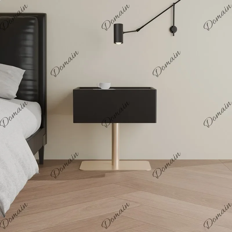 BJ Modern Minimalist Nightstand With Metal Base, Luxury LED Sensor Light, Creative Bedside Storage Cabinet For Bedroom