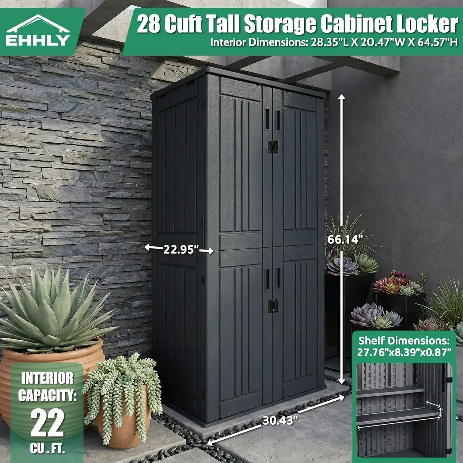 Heavy Duty Tall Storage Cabinet Outdoor Weatherproof, 28 Cuft Garage Storage Cabinet with 4 Adjustable Shelves, Lockable Kitchen