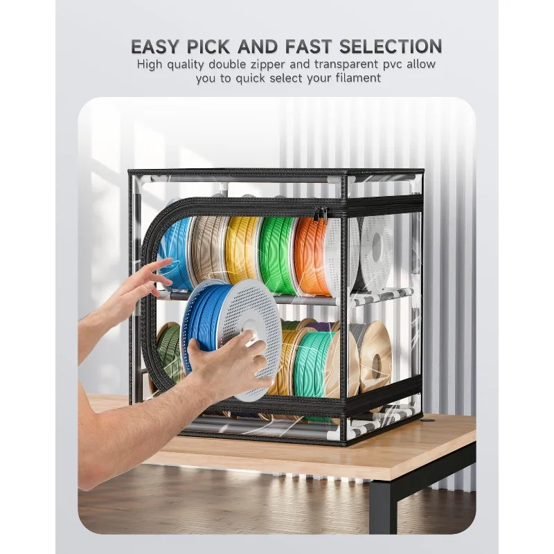 2-Tier Transparent Cover 3D Printer Filament Storage Box Dustproof Closed Storage Rack Holds Up 20 Rolls Printing Consumables
